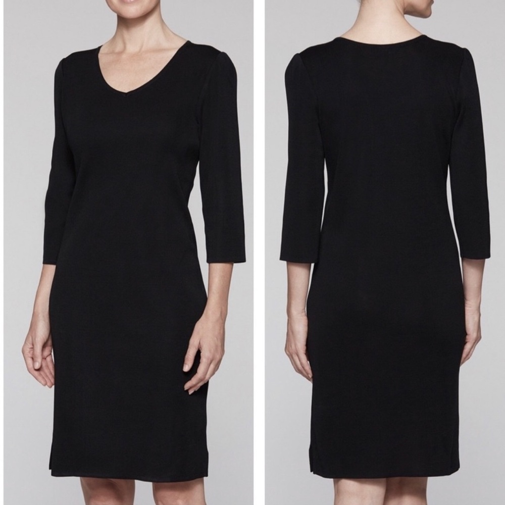 Ming Wang V-Neck Stretch Knit Black Dress Small
